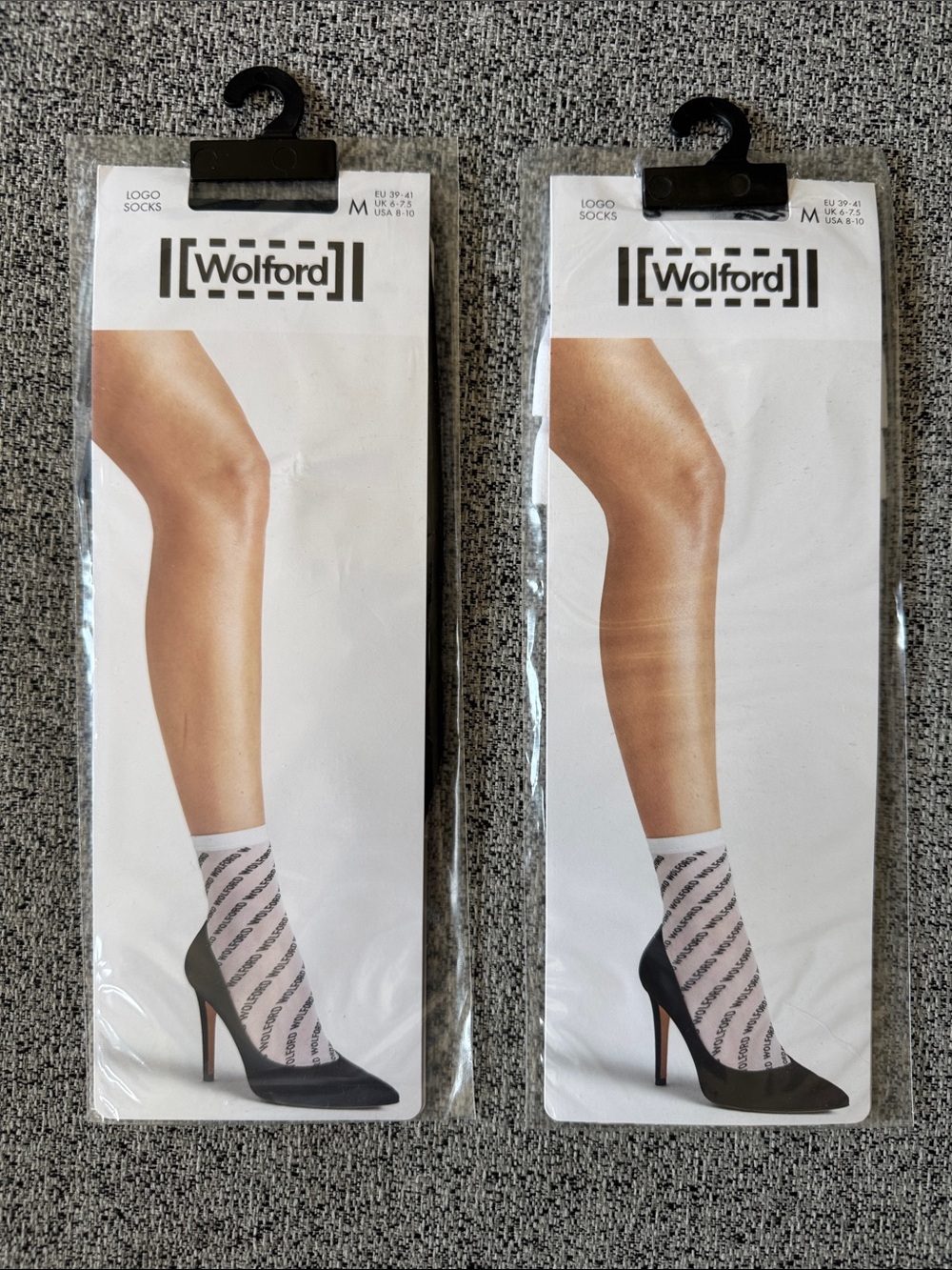 Wolford White/Black and Black/Black Logo Stripe Ankle Socks (Pair)